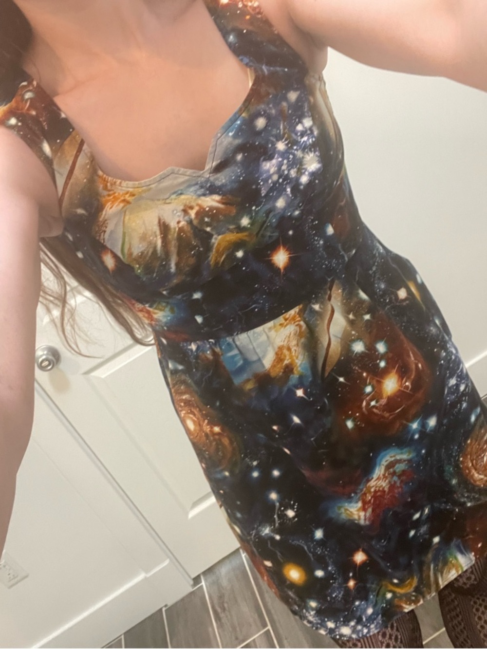ModCloth Galaxy Print Dress in Black and Blue Fit and Flare
